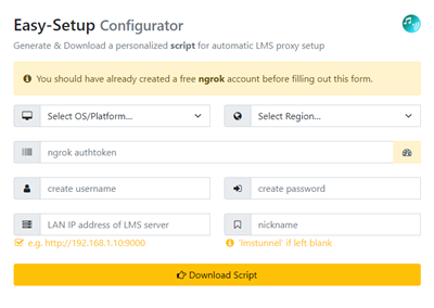 Screenshot of the configurator landing page form